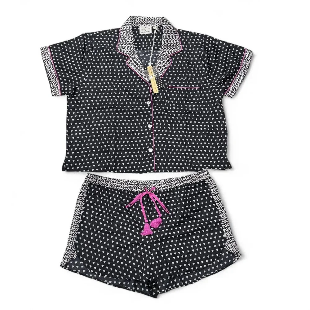 Roller Rabbit x Lele Sadoughi Black‎ Heart Pajamas PJ Set Womens XL NWT Shorts